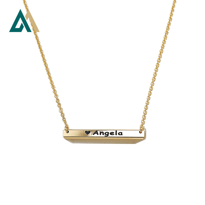 14K gold wrapped one word square engraved customized letter necklace