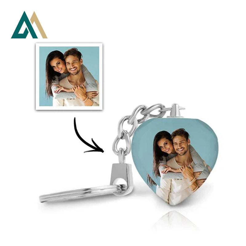 Custom Photo Keychain Crystal Keychain Couple's Heart-shaped