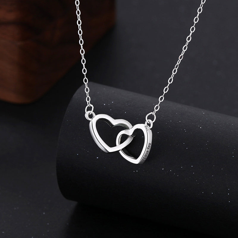 Double Heart Engraved Necklace & Eternal Bear Box