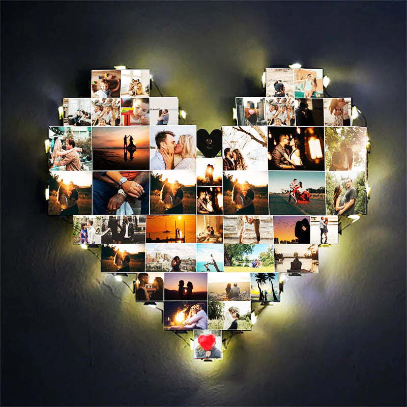 Custom Heart Shape Photo Collage Lamp