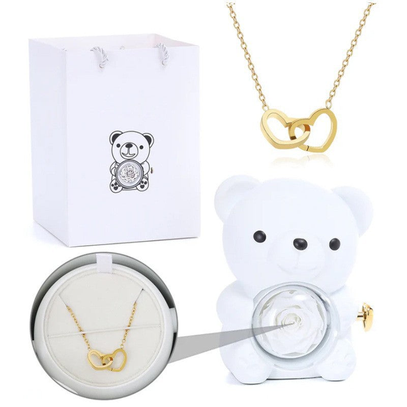 Double Heart Engraved Necklace & Eternal Bear Box