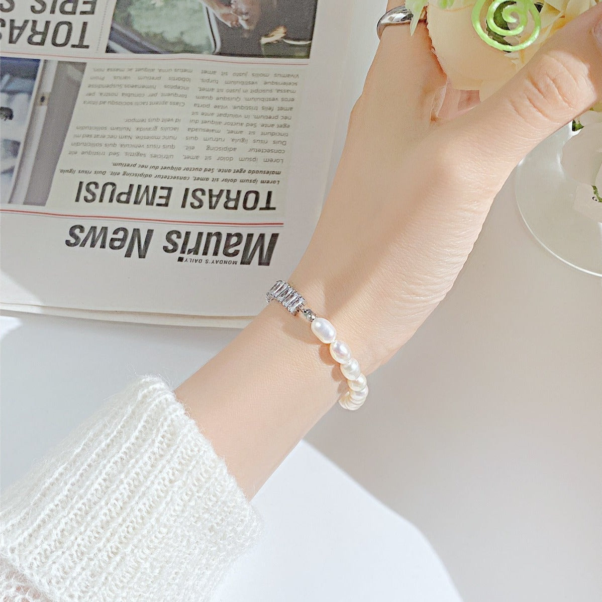 Bracciale di lusso con zirconi di perle