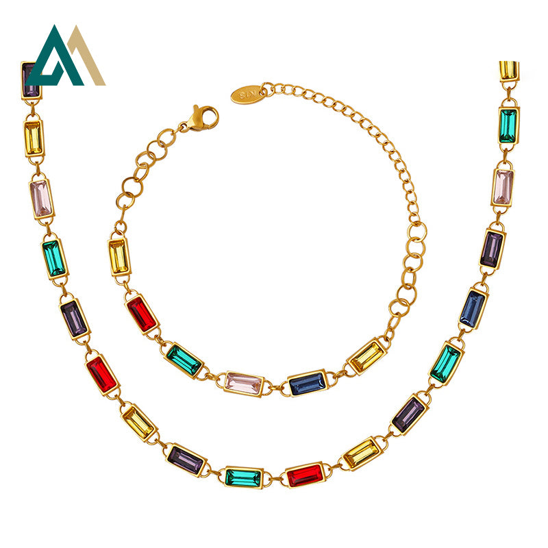 Rainbow Gemstone 18KT Gold Necklace/Bracelet/Anklet