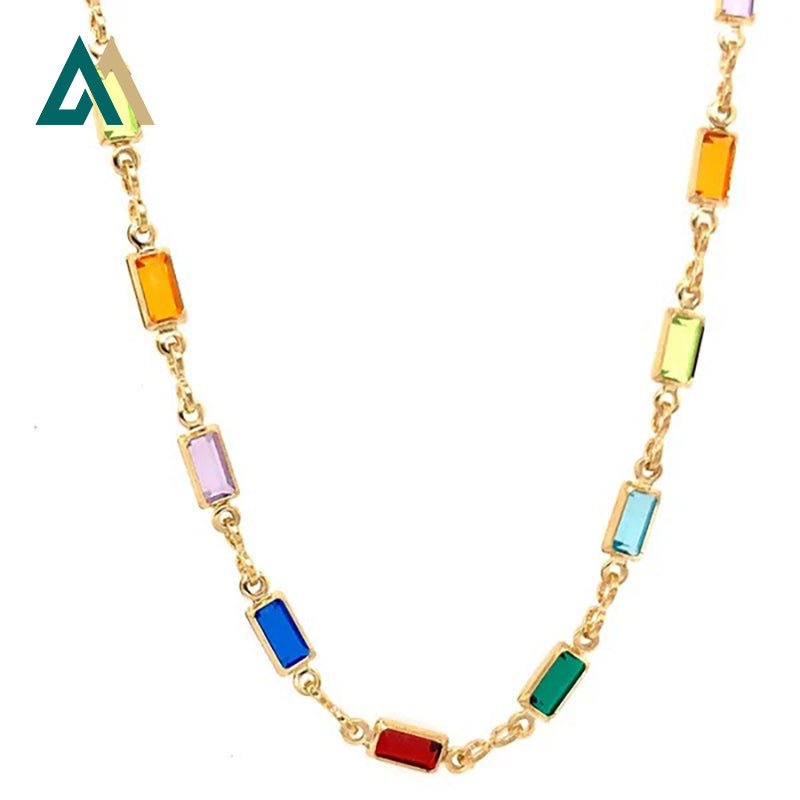 Regenbogen Edelstein 18KT Gold Halskette/Armband/Fußkettchen