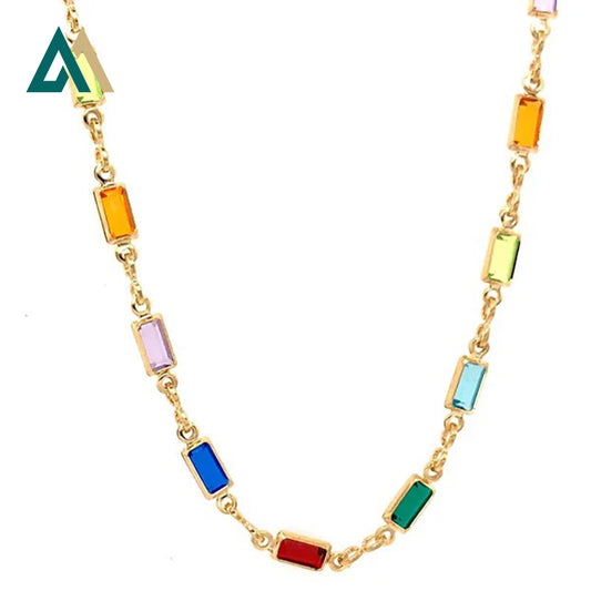 Arc-en-ciel pierres précieuses 18KT or collier/bracelet/bracelet de cheville