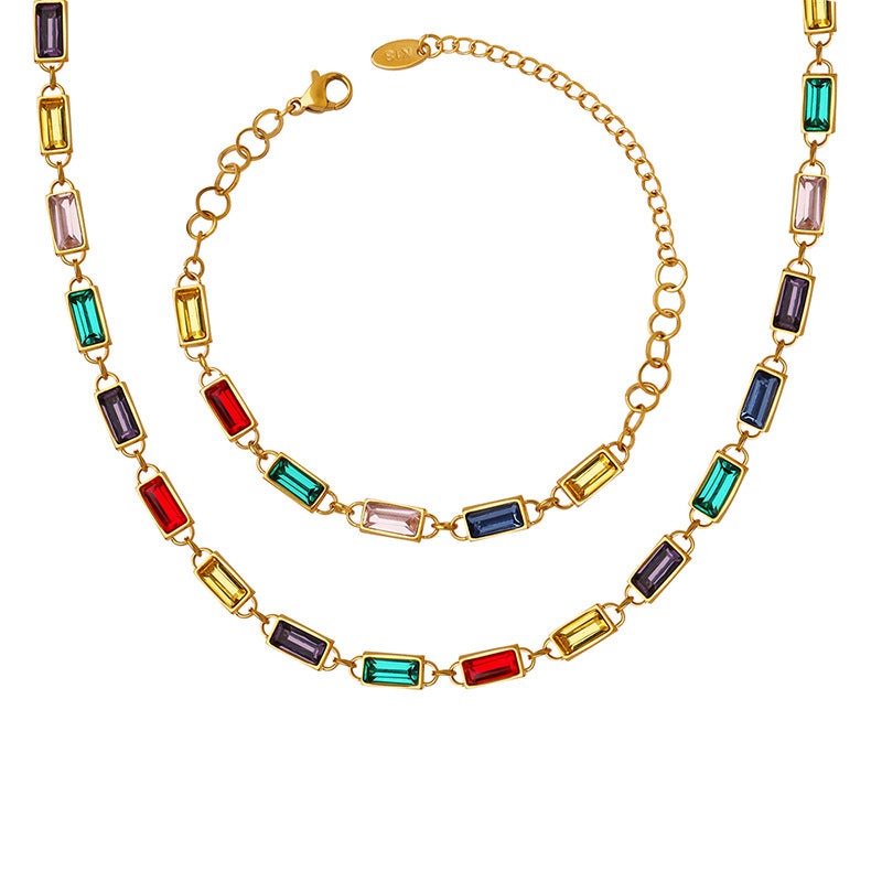 Rainbow Gemstone 18KT Gold Necklace/Bracelet/Anklet