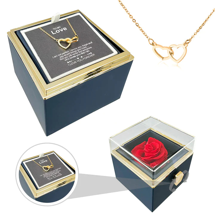 "AUROLARA'S HEART"-Double Heart Engraved Necklace & Eternal Rose Box