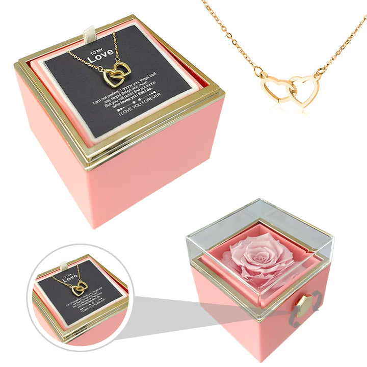 "AUROLARA'S HEART"-Double Heart Engraved Necklace & Eternal Rose Box
