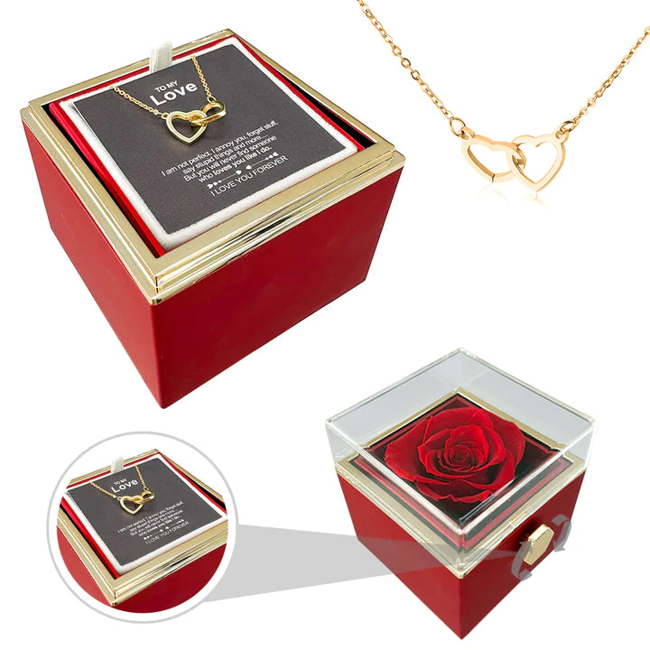 "AUROLARA'S HEART"-Double Heart Engraved Necklace & Eternal Rose Box