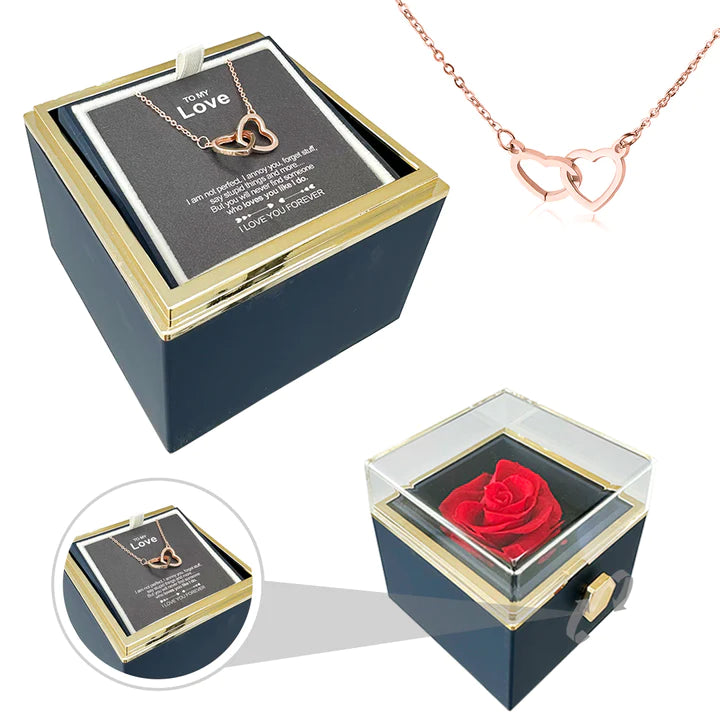 "AUROLARA'S HEART"-Double Heart Engraved Necklace & Eternal Rose Box