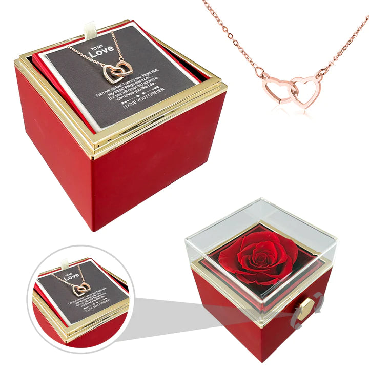 "AUROLARA'S HEART"-Double Heart Engraved Necklace & Eternal Rose Box