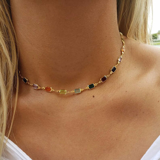 Rainbow Gemstone 18KT Gold Necklace/Bracelet/Anklet
