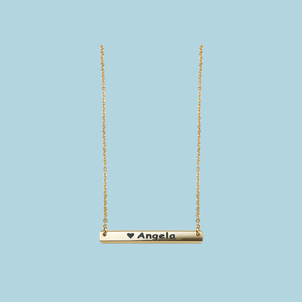 14K gold wrapped one word square engraved customized letter necklace